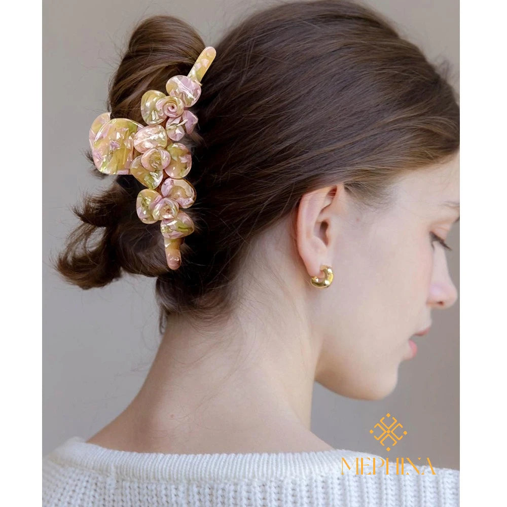 MEPHINA Flower Hair Claw Clips Relief Flower Hair Claw Elegant Hair Claw Fairy Hair Clip Classy Hair Claws Accessories for Women