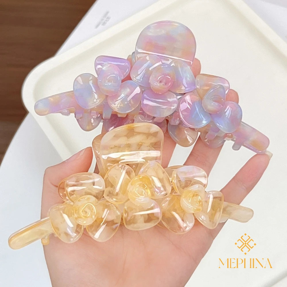 MEPHINA Flower Hair Claw Clips Relief Flower Hair Claw Elegant Hair Claw Fairy Hair Clip Classy Hair Claws Accessories for Women