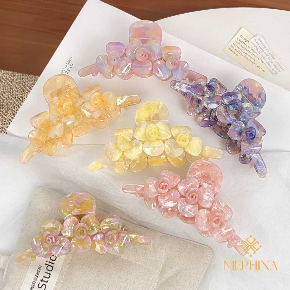 MEPHINA Flower Hair Claw Clips Relief Flower Hair Claw Elegant Hair Claw Fairy Hair Clip Classy Hair Claws Accessories for Women