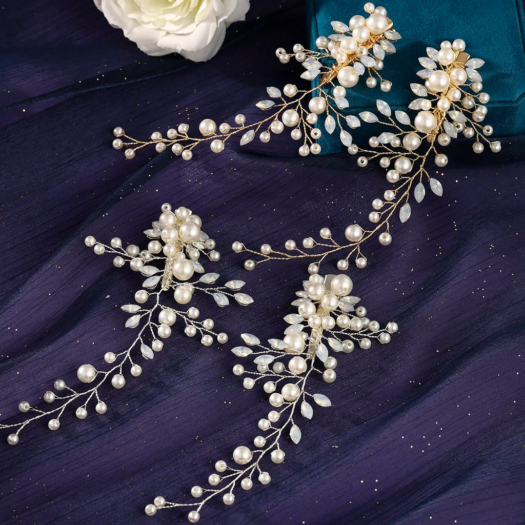 2PC Elegant Long Pearl Hair Clip Bangs Side Crystal Unique Hair Pins Party Hair Jewelry Accessories For Girls Gifts for Women
